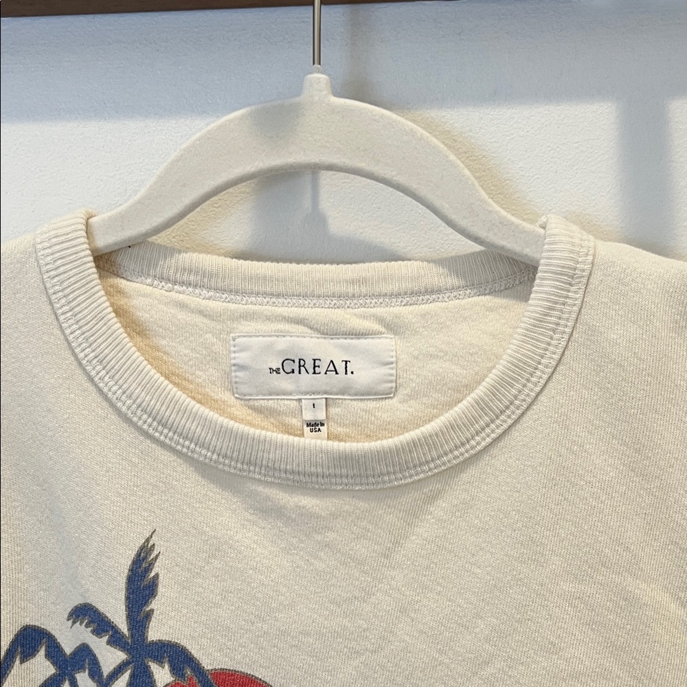 THE GREAT. Washed White Teammate Sweatshirt w/ Sunset Graphic – Size 1/Small - Picture 4 of 5